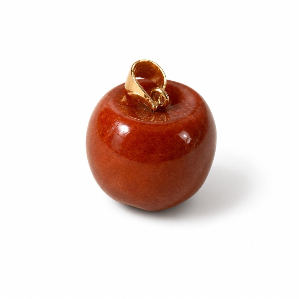 Unique 14K Gold Red Jade Apple Pendant 18.0mm x 13.0mm